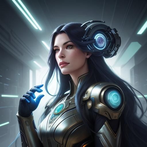 Futuristic Cybernetic Portrait in Art Nouveau Style