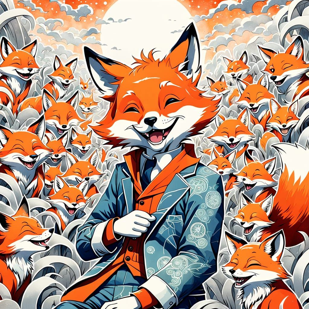 Fox Laughing at Cinema: Detailed Anime Style