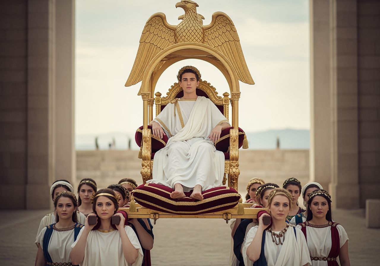 Young Roman Emperor on Imperial Golden Throne