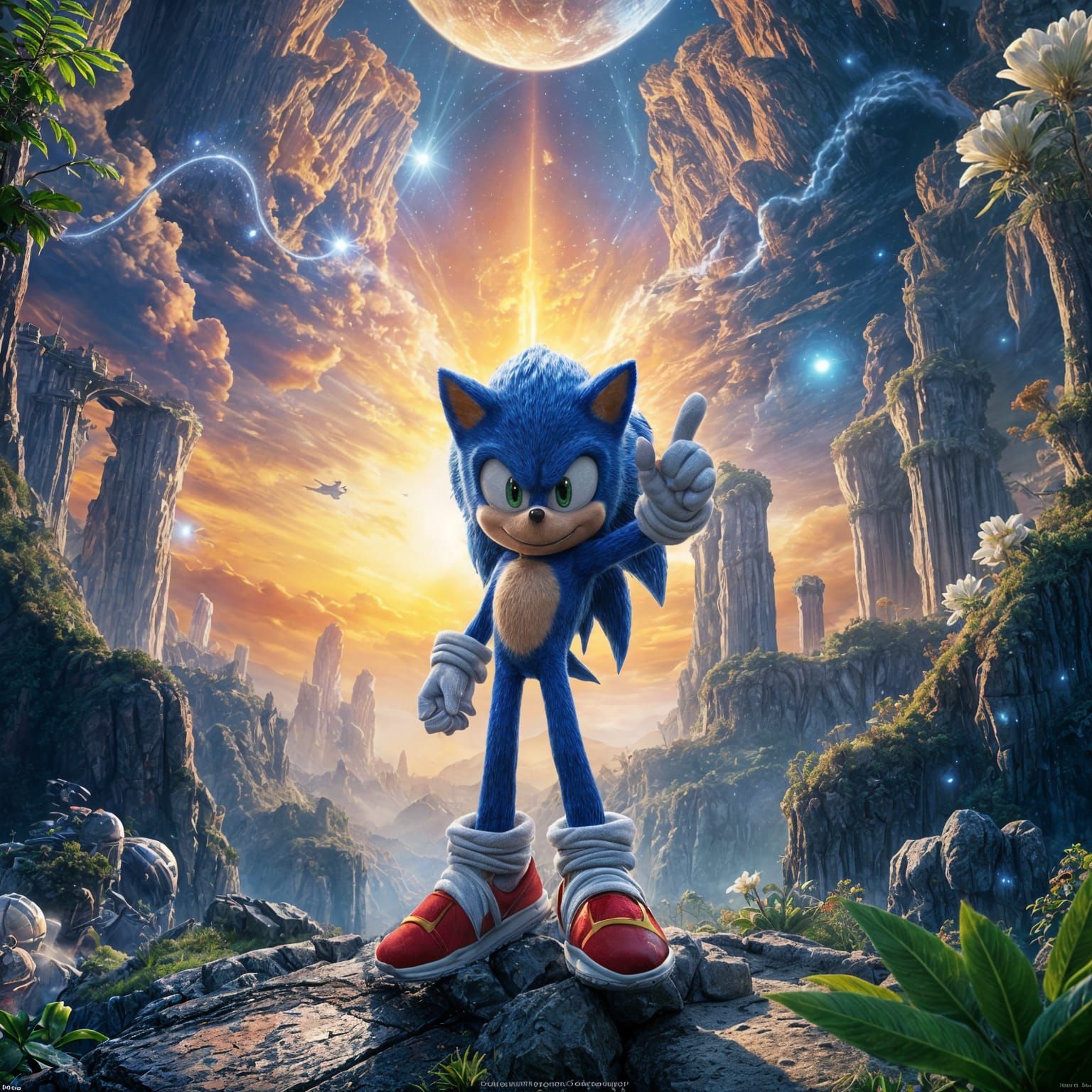 Detailed Matte Painting of Sonic the Hedgehog