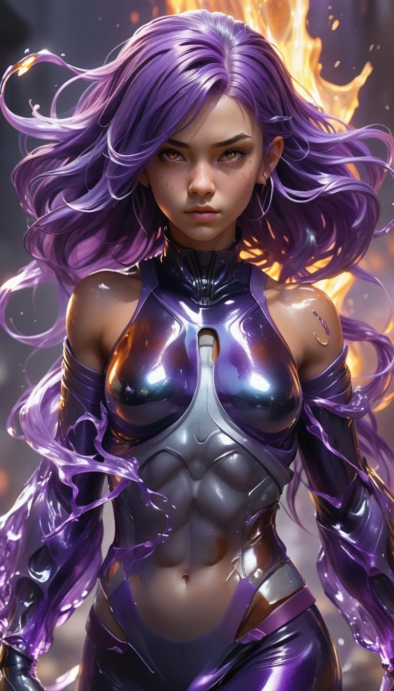 Mystical Purple Fantasy Warrior in Lava-Like Liquid Form