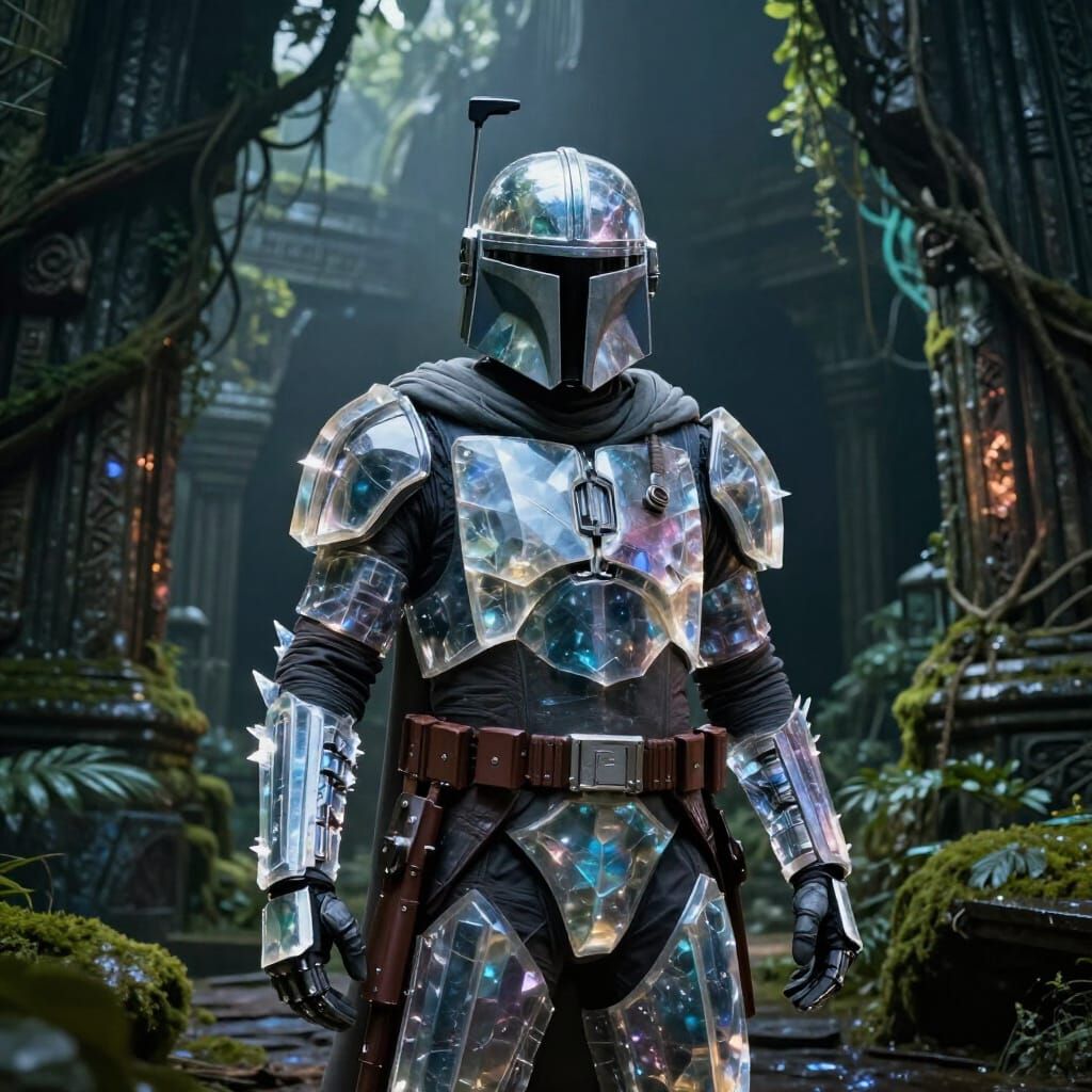 Mandalorian in Crystalline Armor in Jungle Temple