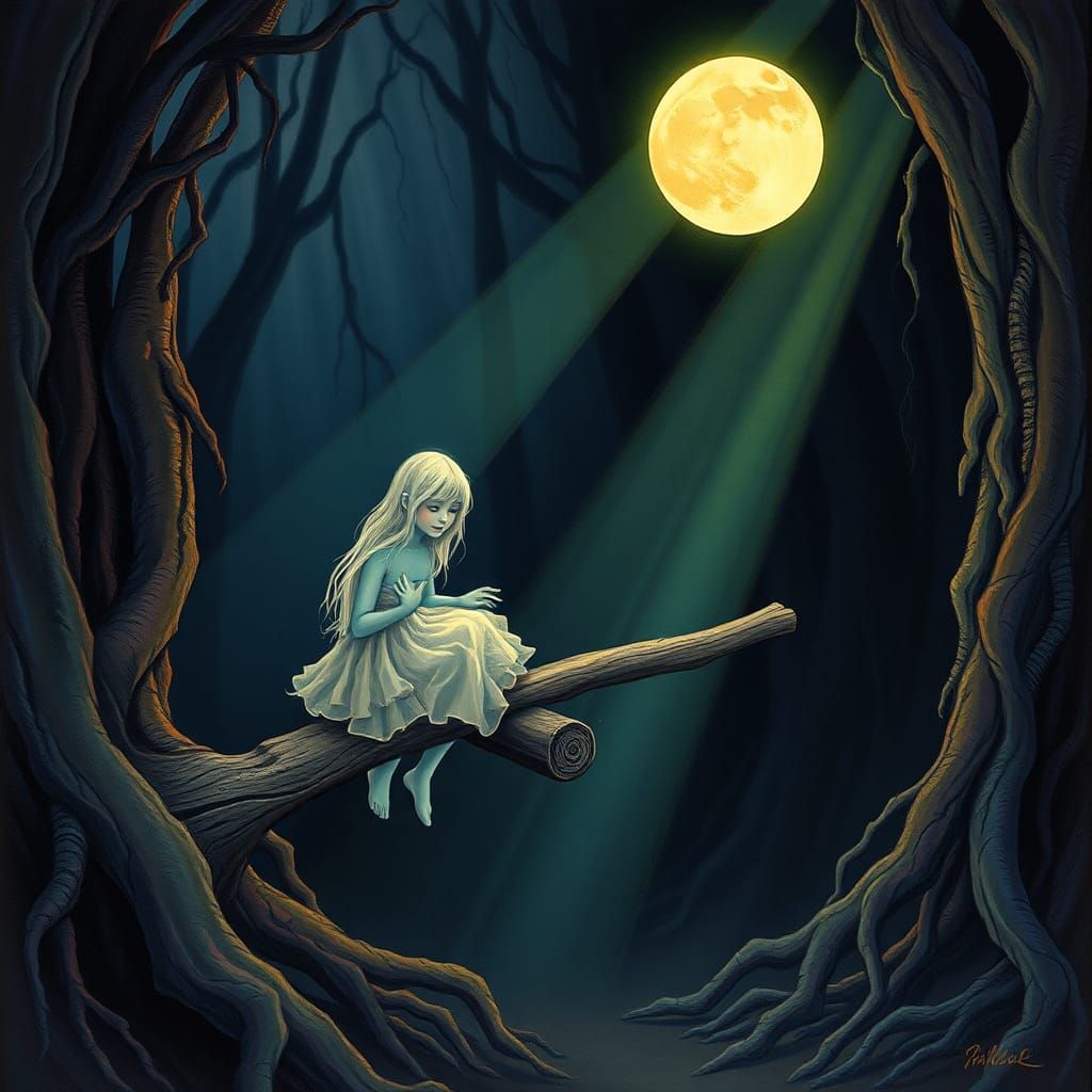 Ethereal Ghosts in Enchanted Forest, Gouache Style