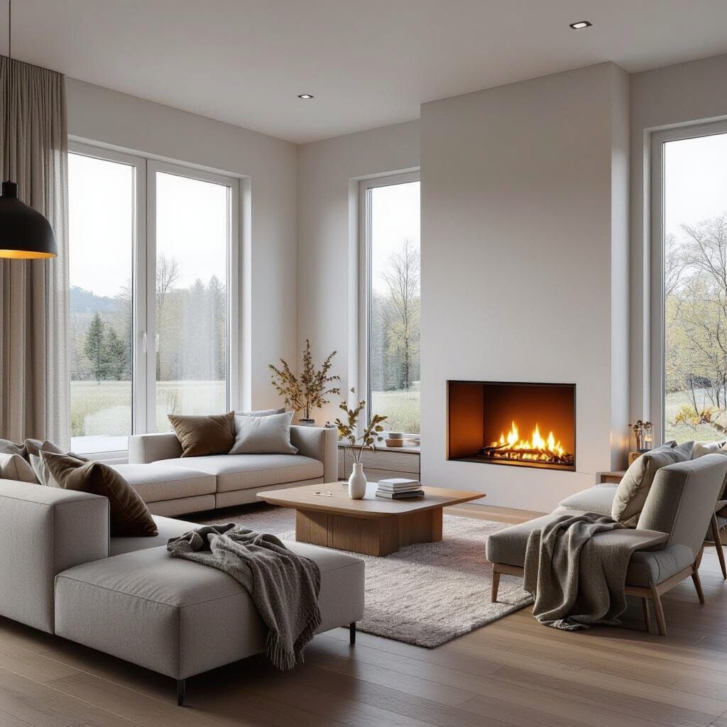 Cozy Scandinavian Living Room with Fireplace