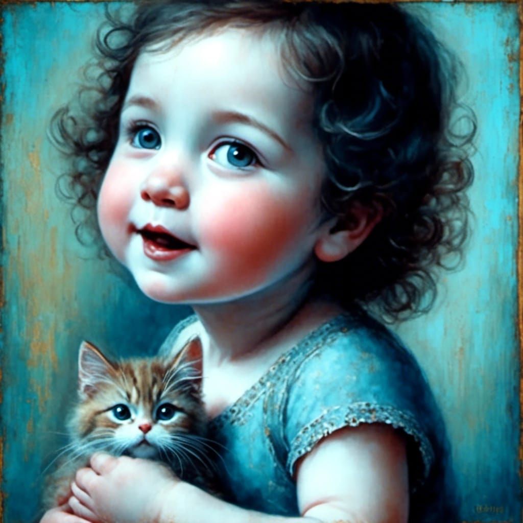 Toddler's Joy: Cat Gift in Vintage Portrait Style