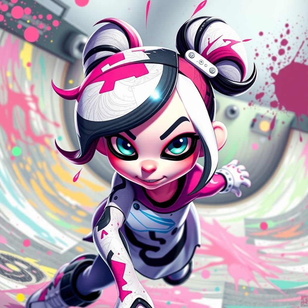 Marie from Splatoon in Ink Splatter Skatepark, Digital Art