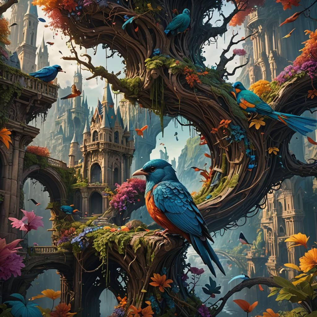 Colorful Bird: Detailed Matte Painting