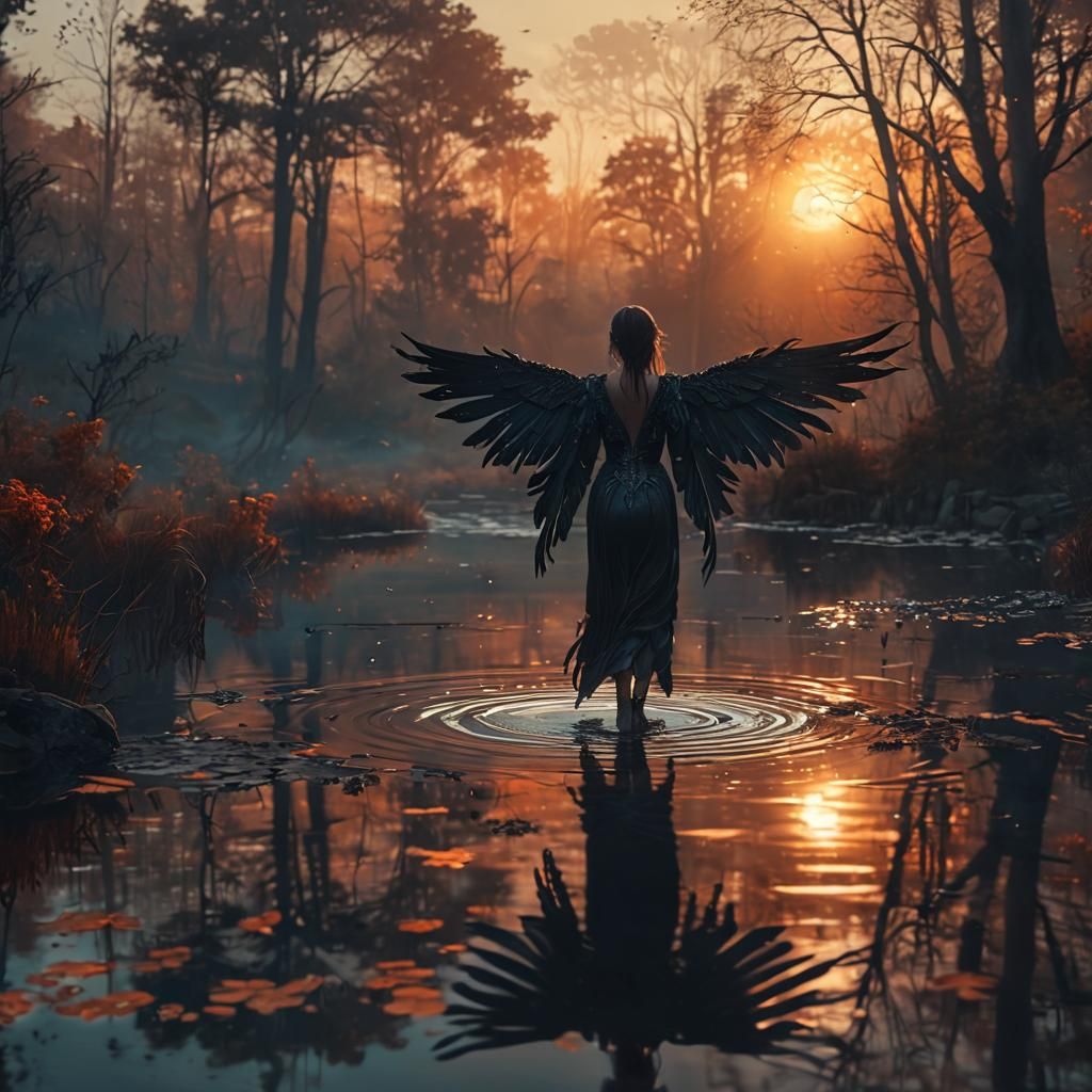 Dark Fairy in Mystical Woods: Detailed Matte Painting