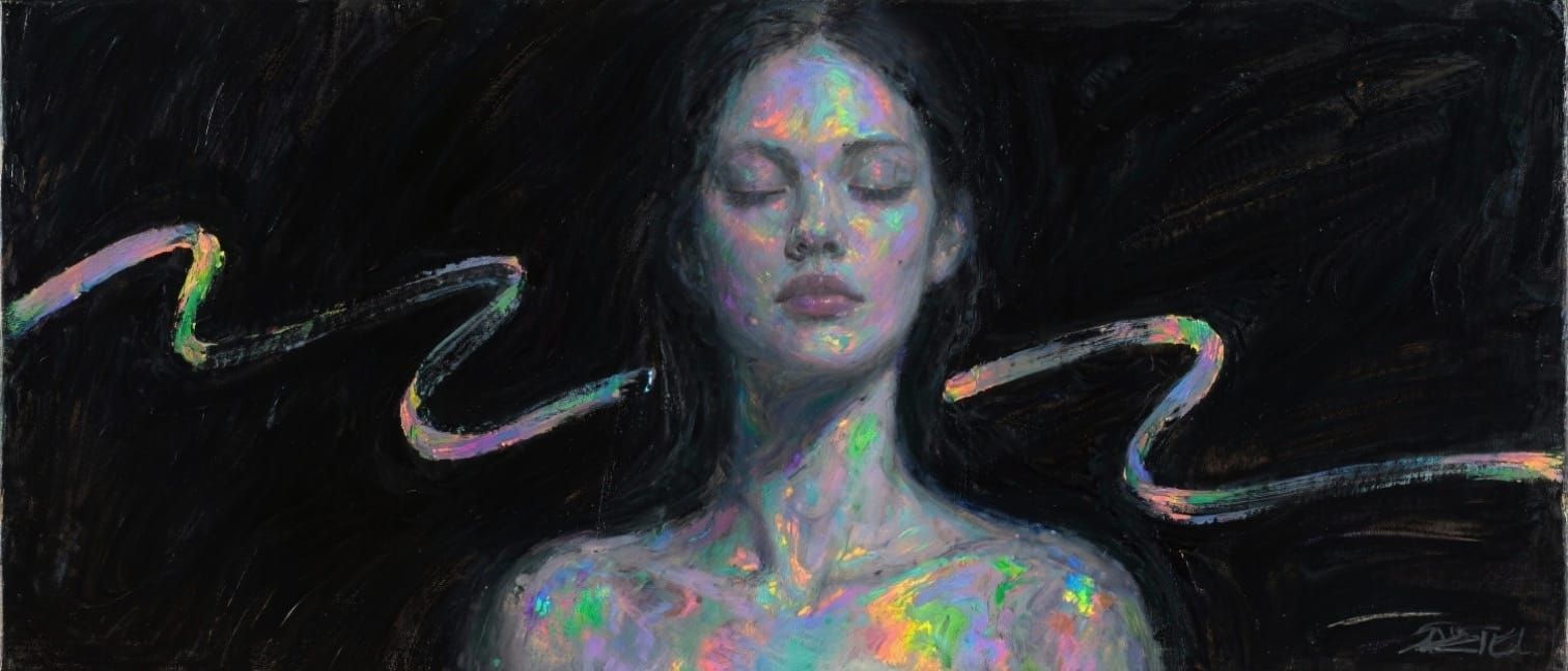 Minimalist Female Model Abstract Art in Iridescent and Black