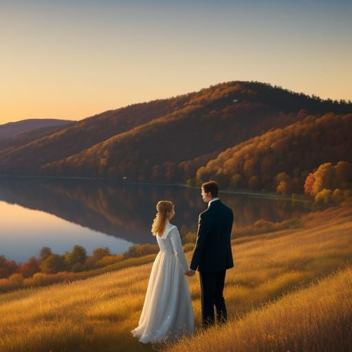 Romantic Autumn Date: Oil Painting in Golden Light