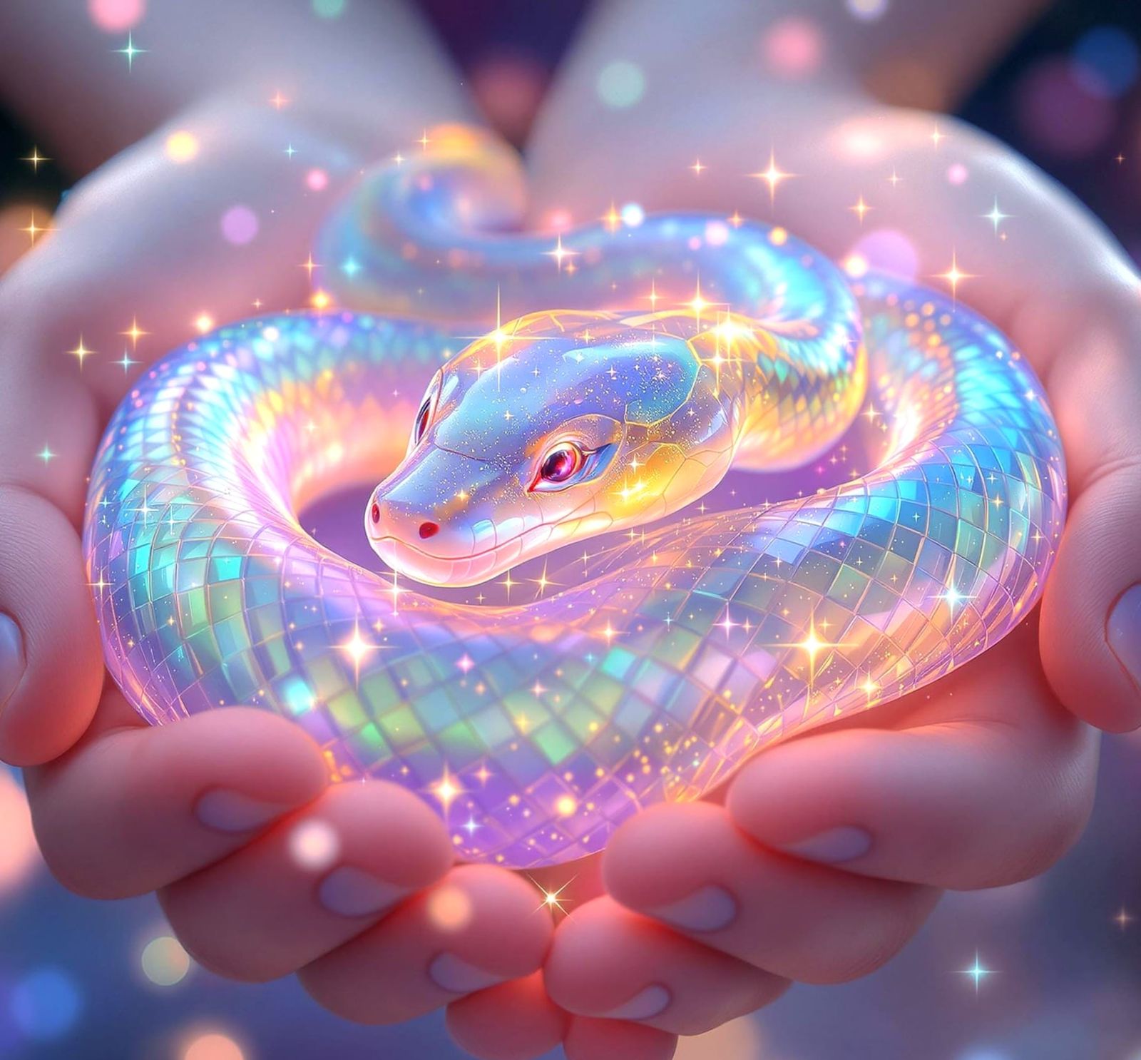 Surreal Anime-Style Rainbow Serpent Spirit in Ethereal Glow