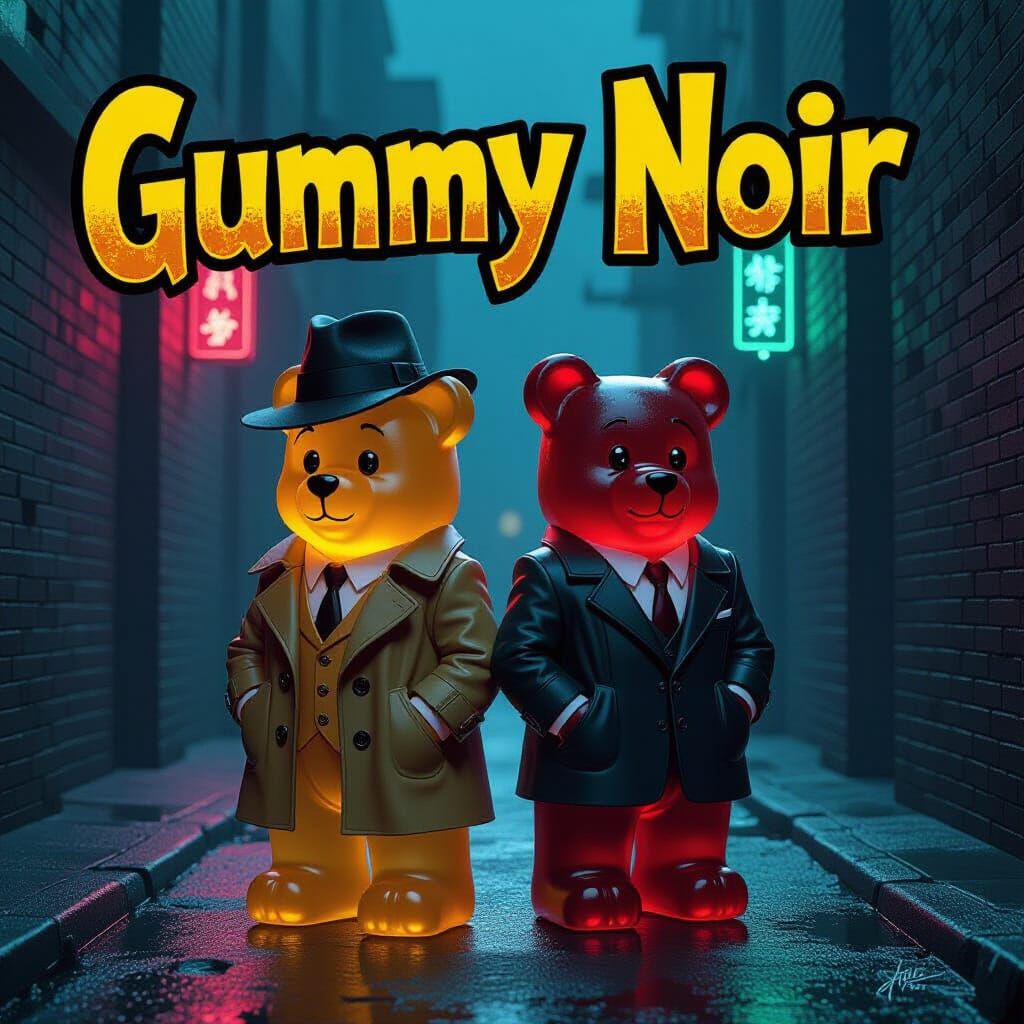 Gummy Noir: Pulp Fiction Movie Poster with Detective Gummy B...