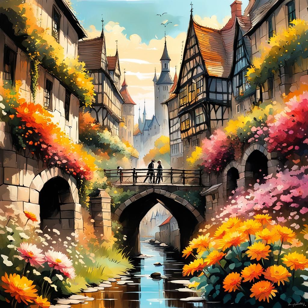 Gothic Cottagecore City with Chrysanthemum Garden