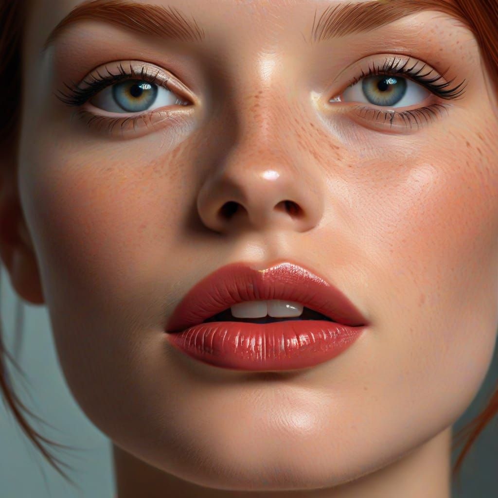 Painterly Portrait of a Freckled Redhead Woman