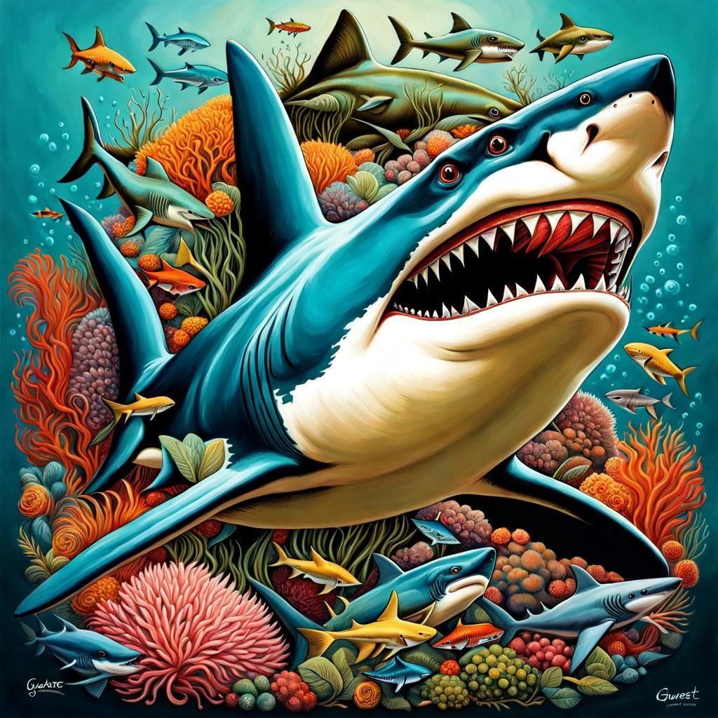Surreal Shark Portrait in Hyperdetailed Realism Style