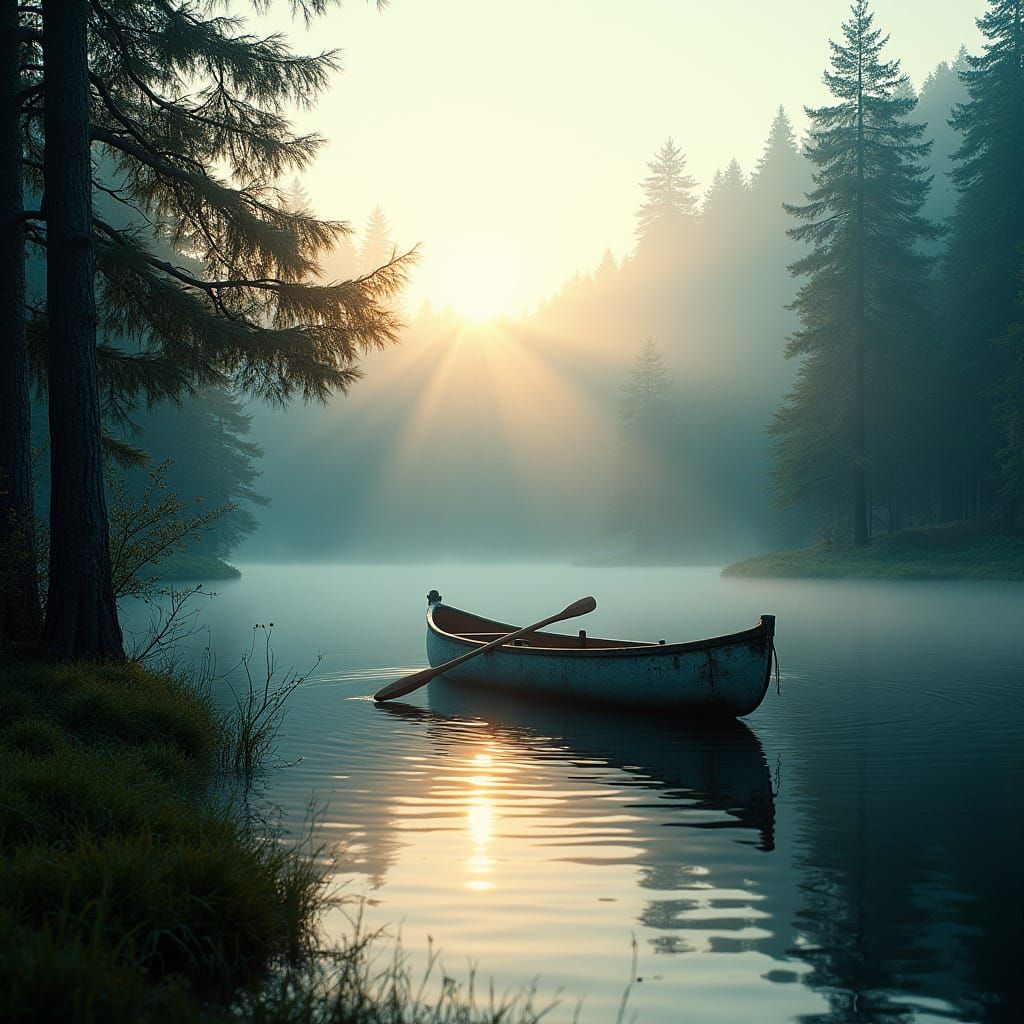 Serene Mountain Lake at Sunrise in Hyper-Realistic Style