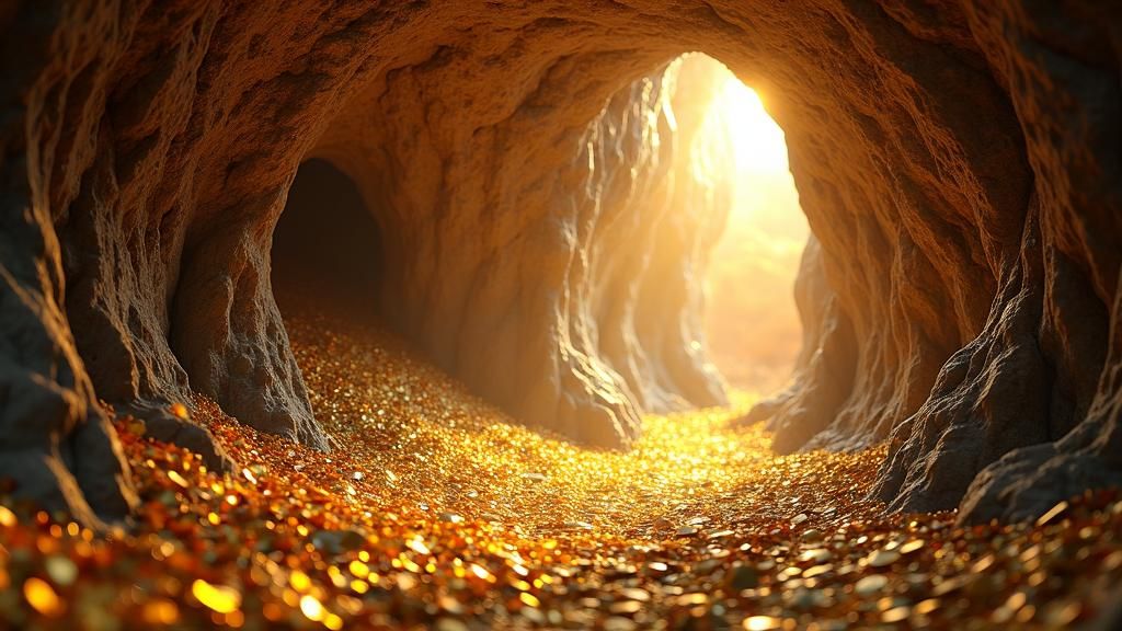 Glistening Gold Coins in a Secret Cavern