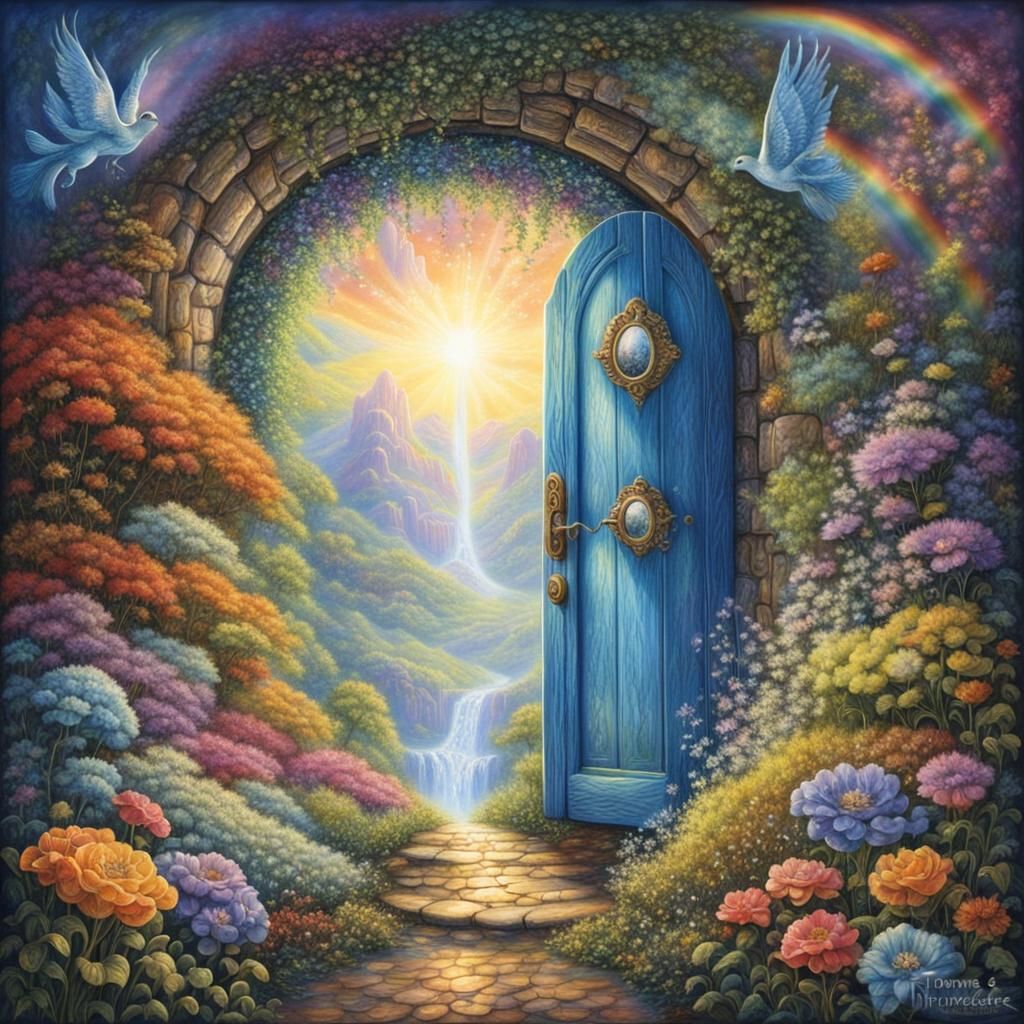 Rainbow World Portal Through Keyhole, Ethereal Fantasy Art