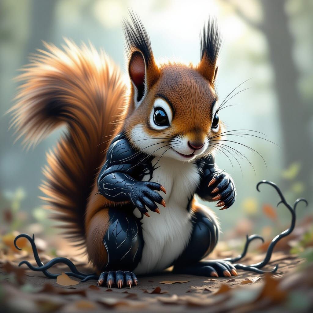 Venom Symbiote Squirrel in Comic Book Style