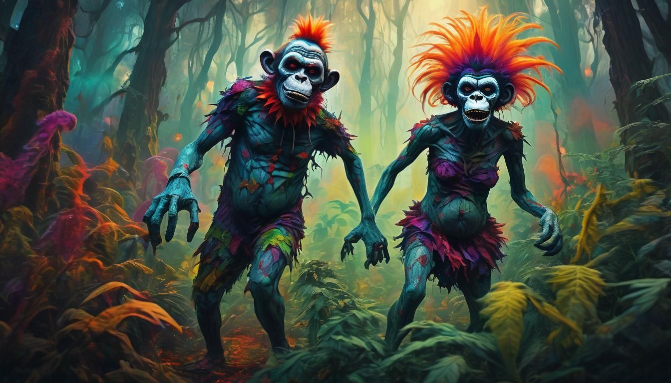 Surreal Fauvist Portraiture of a Pregnant Zombie Monkey Mons...