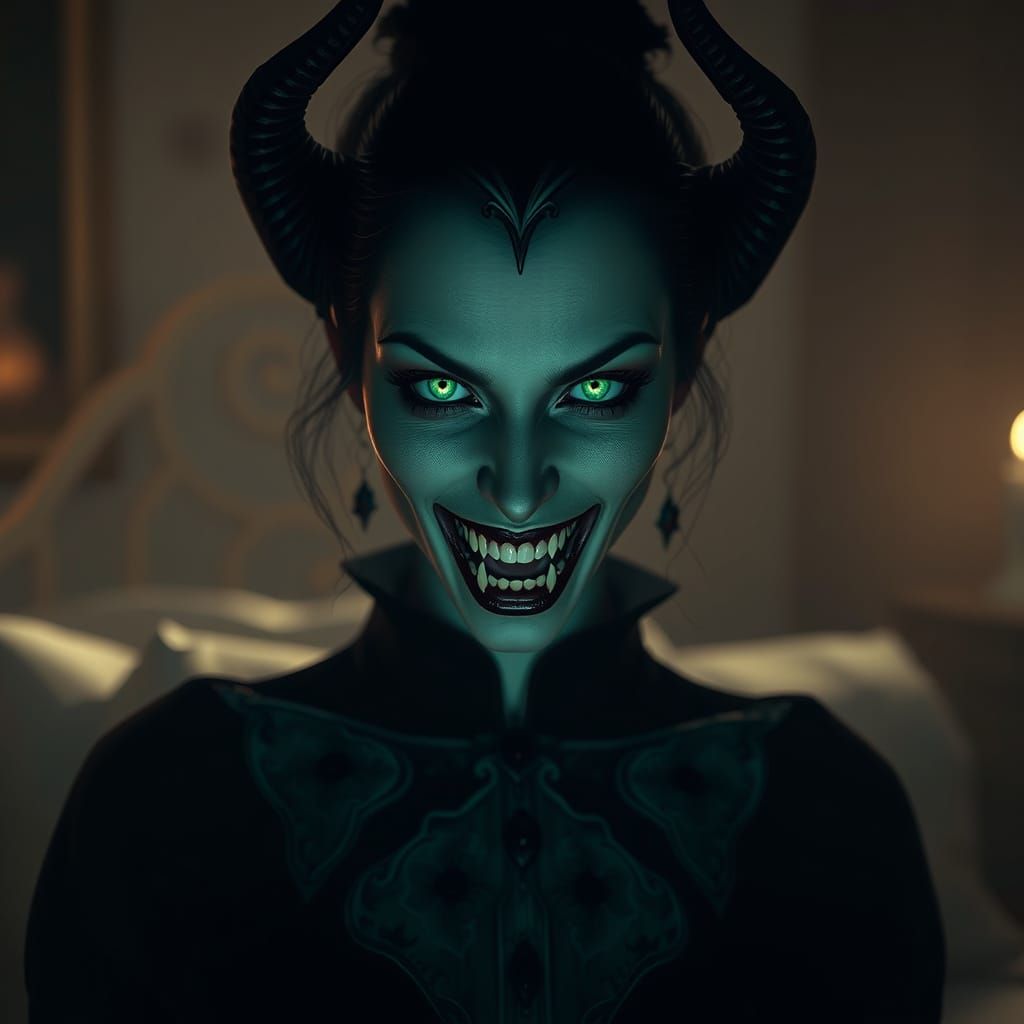 Vampire Queen with Green Eyes in Hyperrealistic Style
