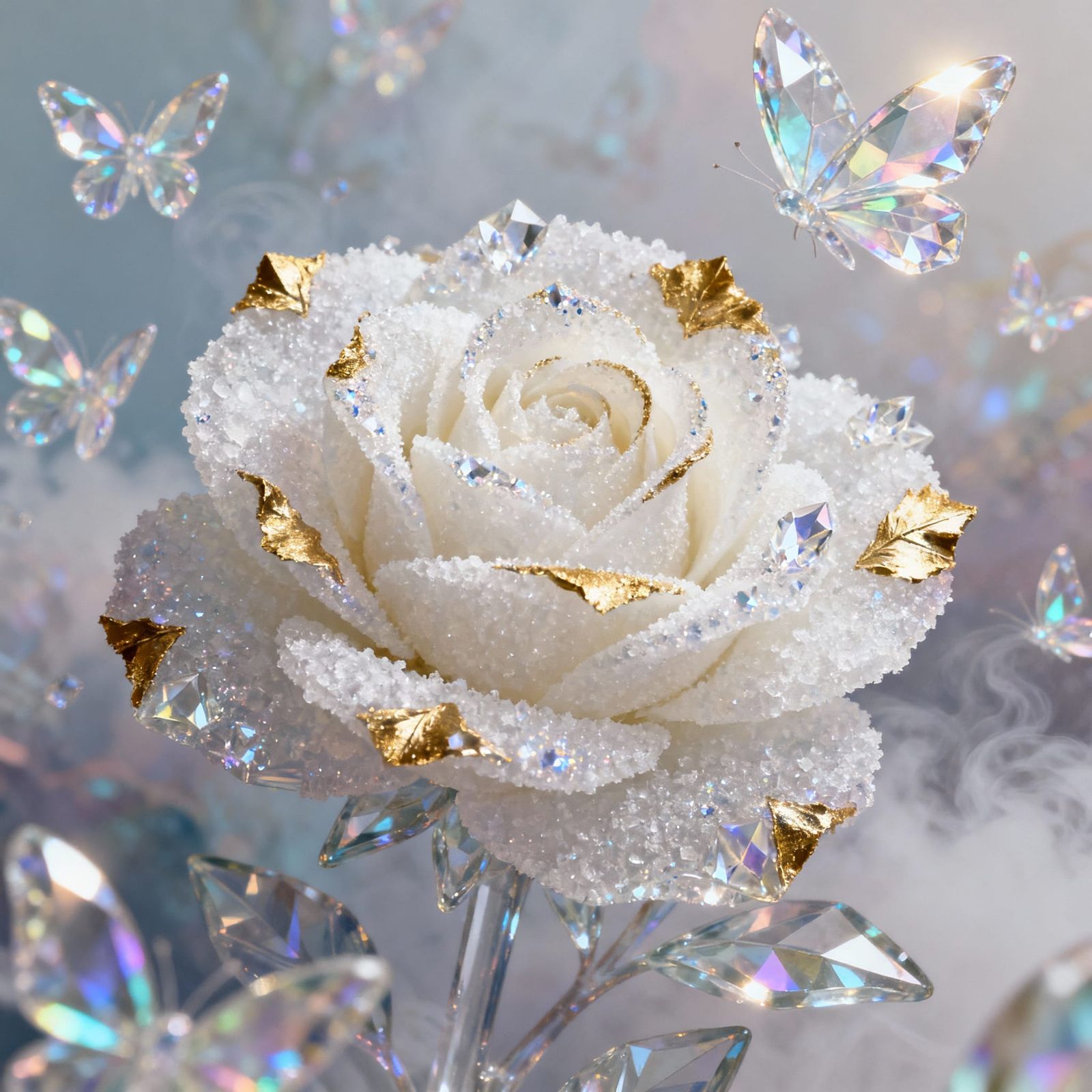 Intricate Sugar Rose with Crystal Butterflies