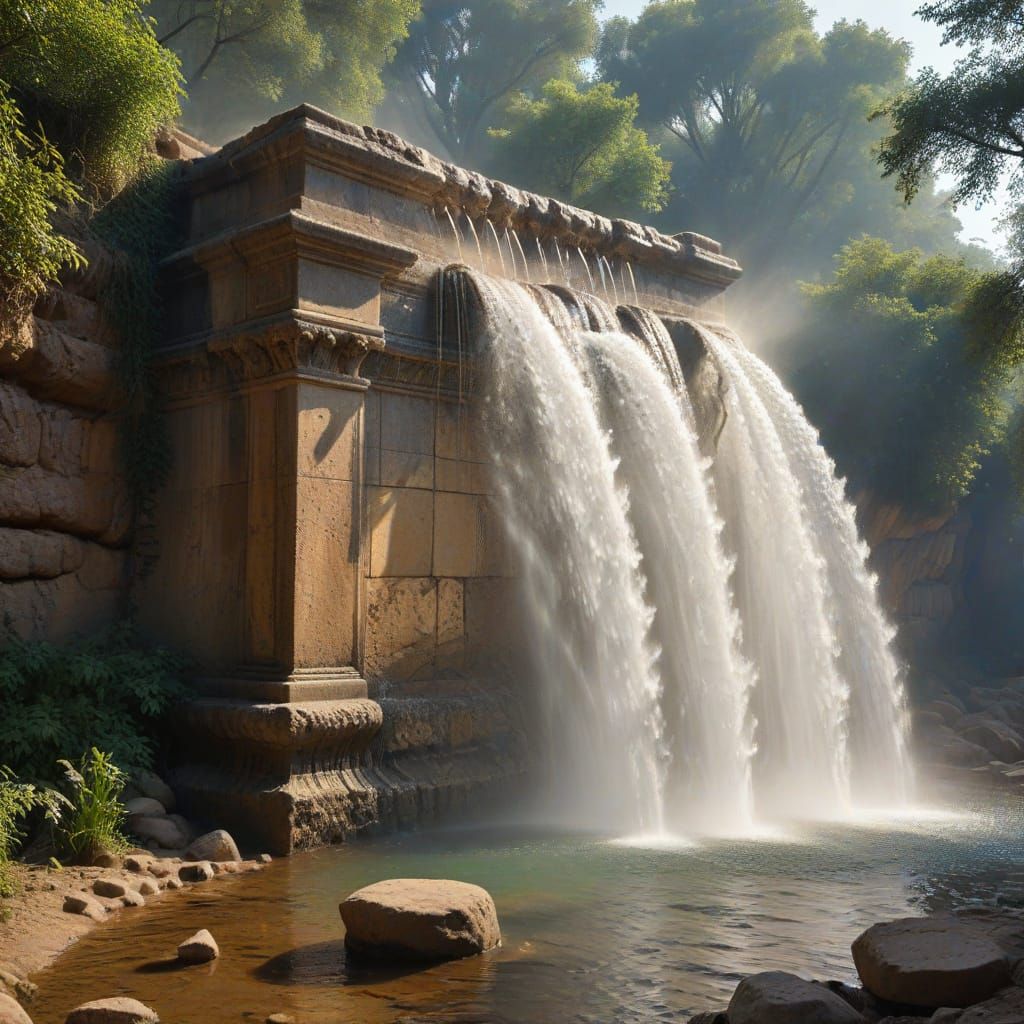 Ancient Tufa Fountain with Erupting Water