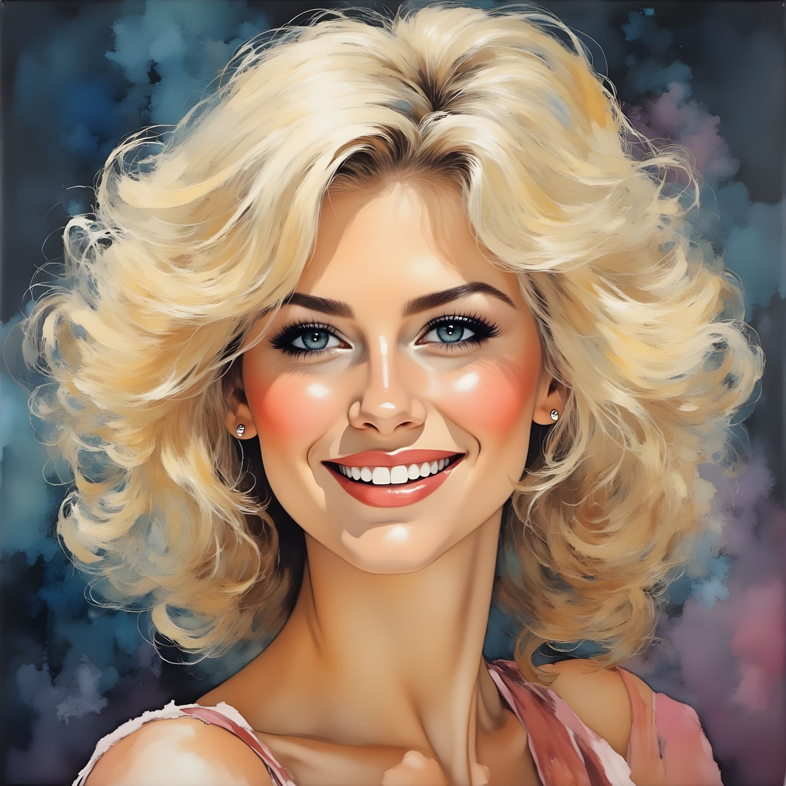 Impressionist Painting of Beautiful Woman with Platinum Blon...
