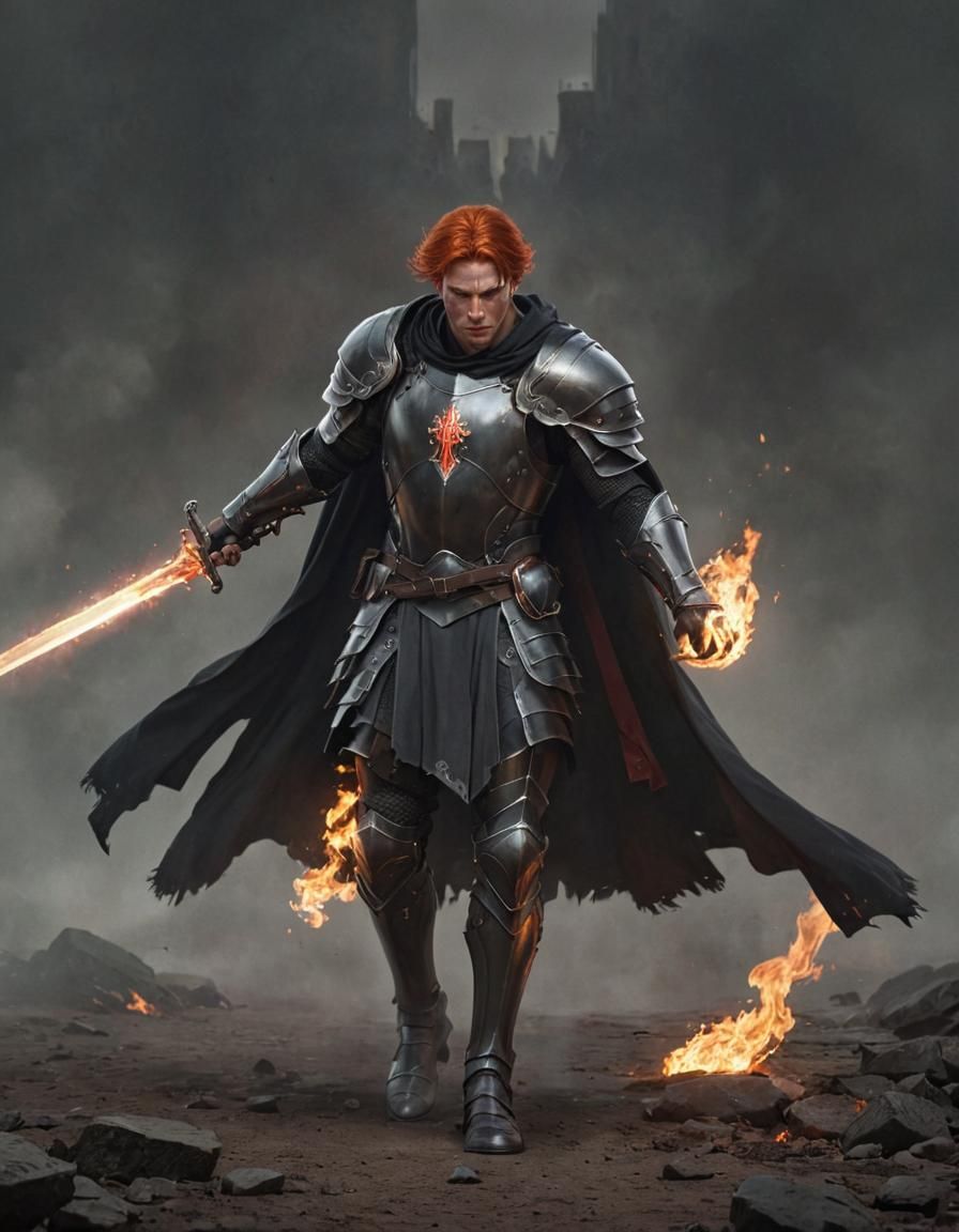 Epic Fantasy Paladin with Flaming Sword