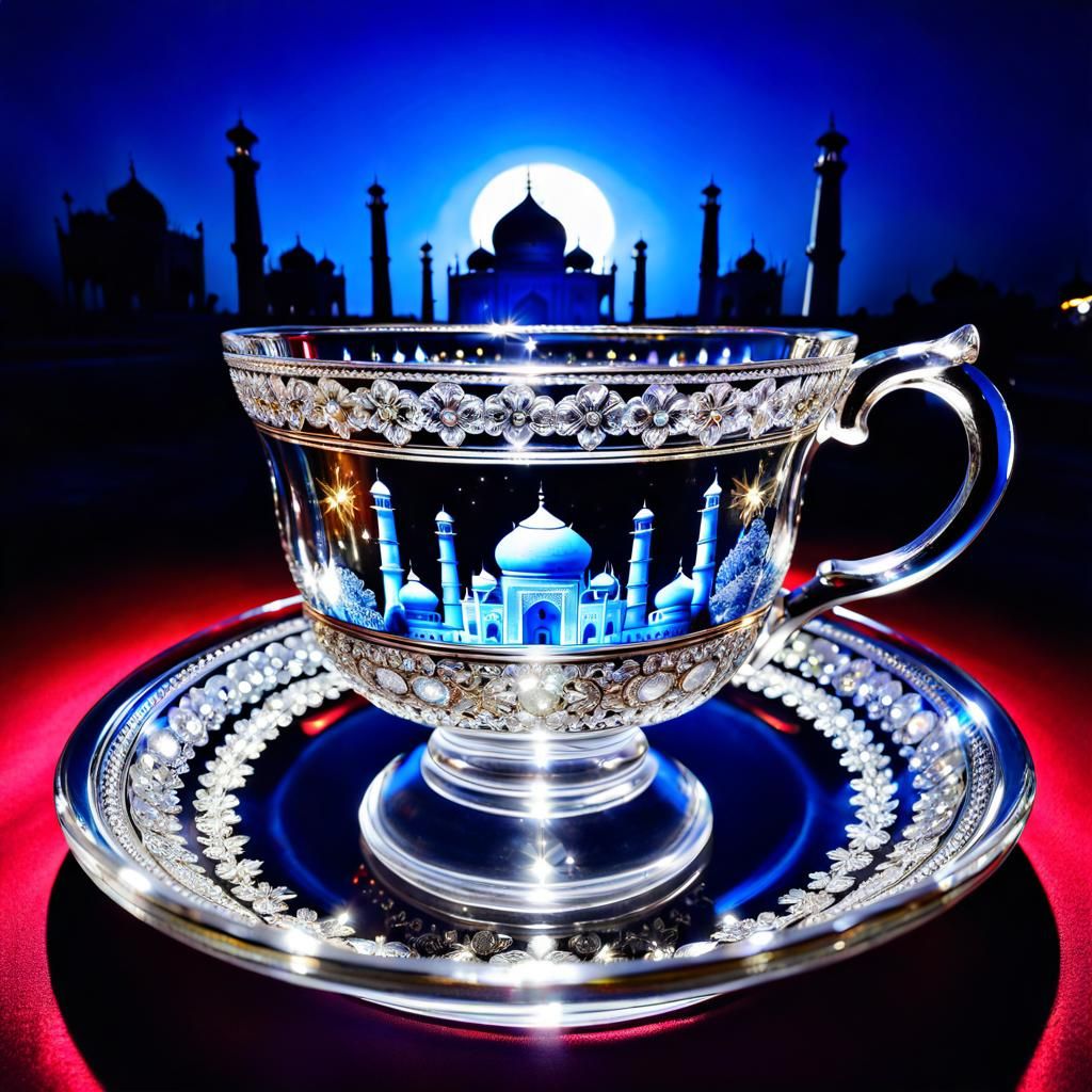 Crystal Teacup Miniature Taj Mahal in Moonlight