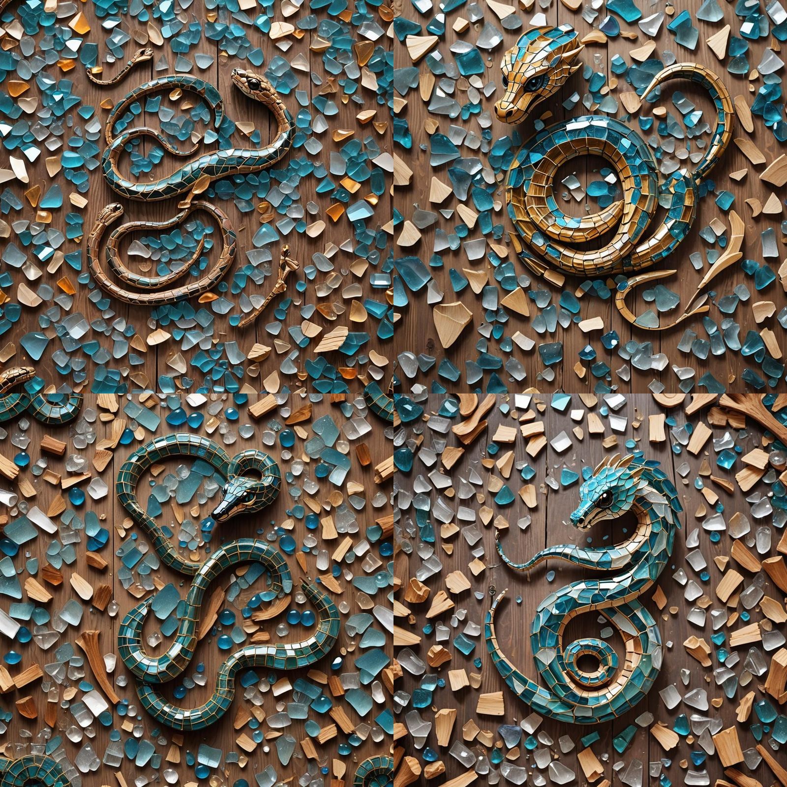 Glass Cobra on Wooden Table in Fairy Tale Style