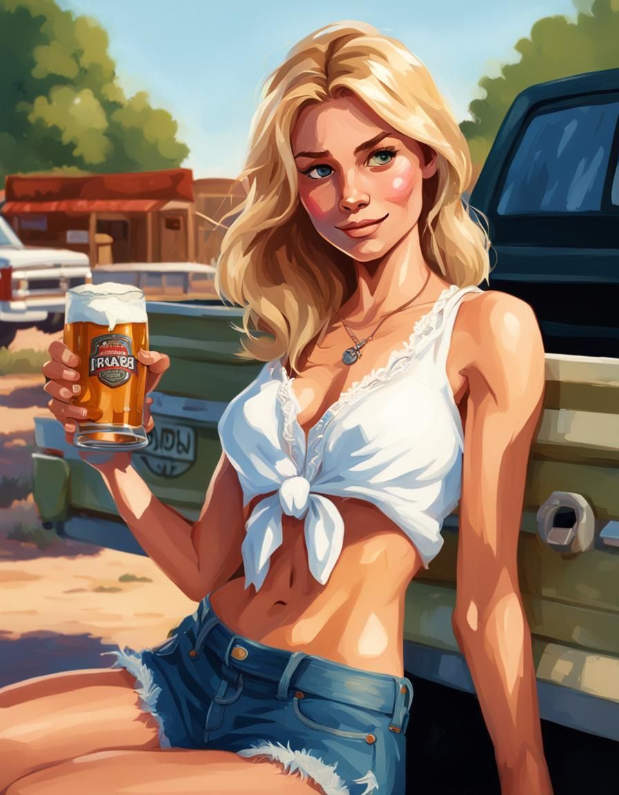 Southern Beauty on Truck, Pixar-Style Concept Art