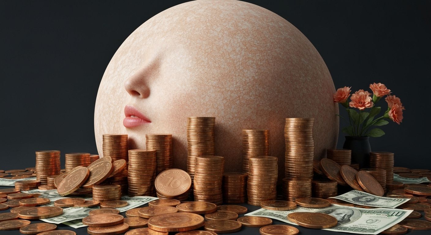 Photorealistic Woman Face Formed by Money Piles