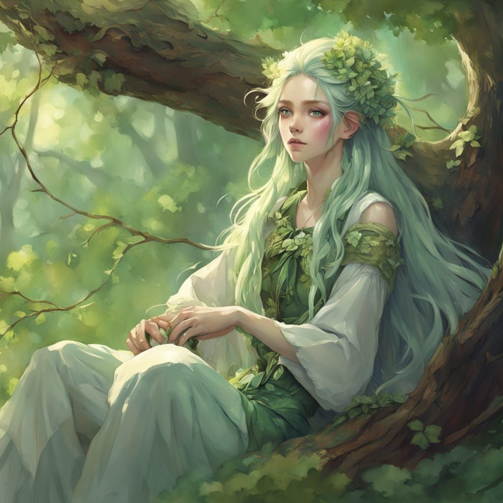 Ethereal Dryad Maiden in Oak Woodland