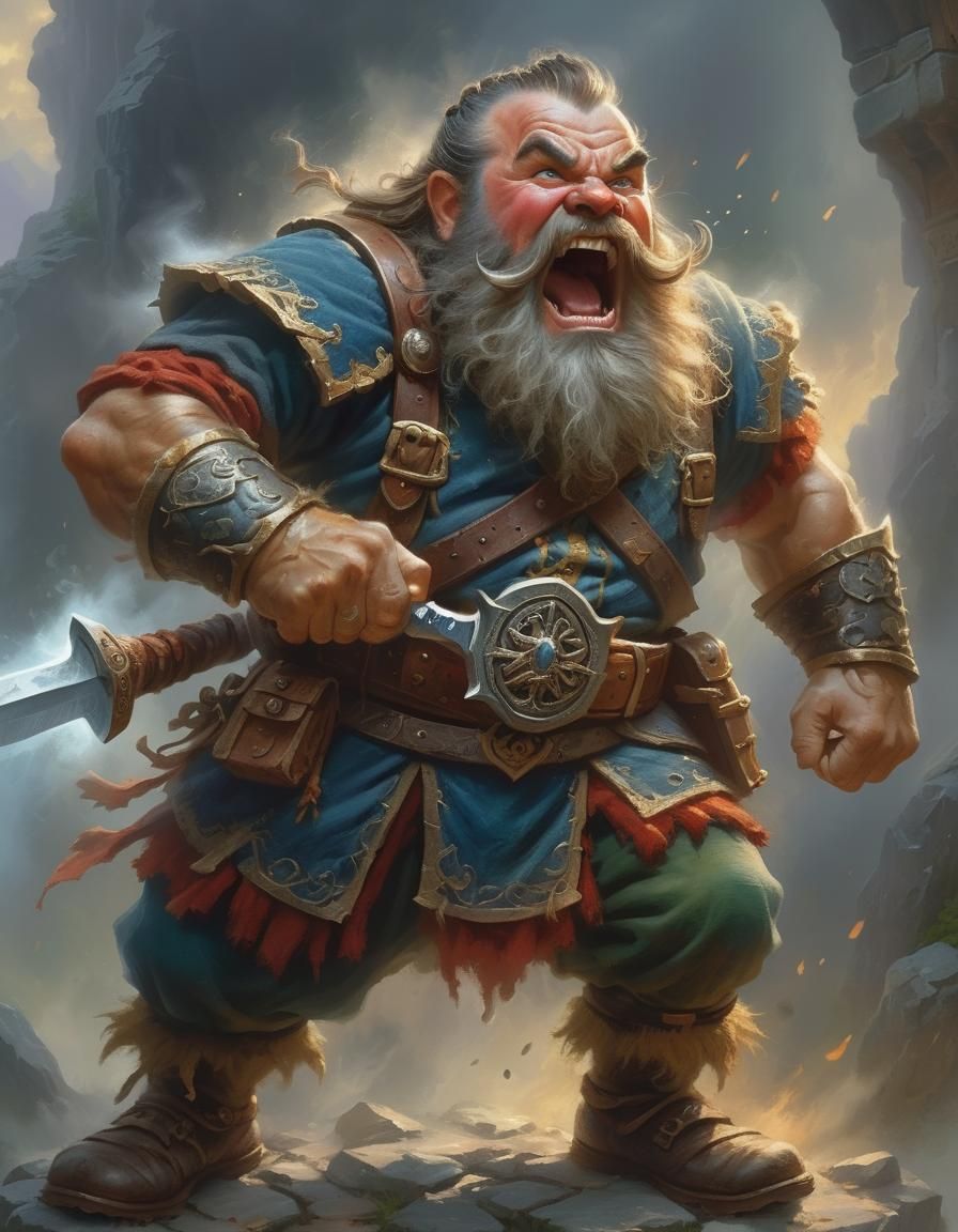 Furious Dwarf Warrior in Ethereal Fantasy Style