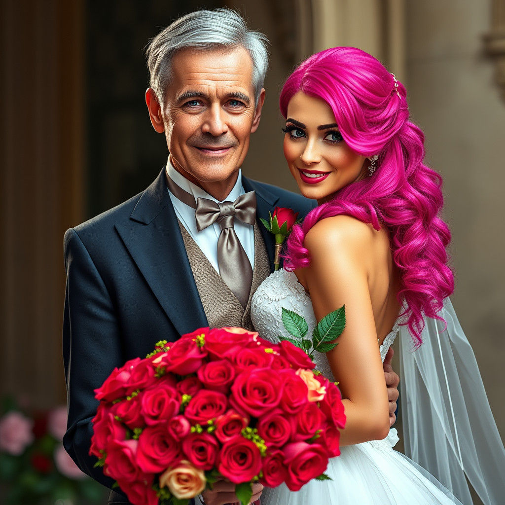 Distinguished Gentleman and His Vibrant Bride in a Whimsical...