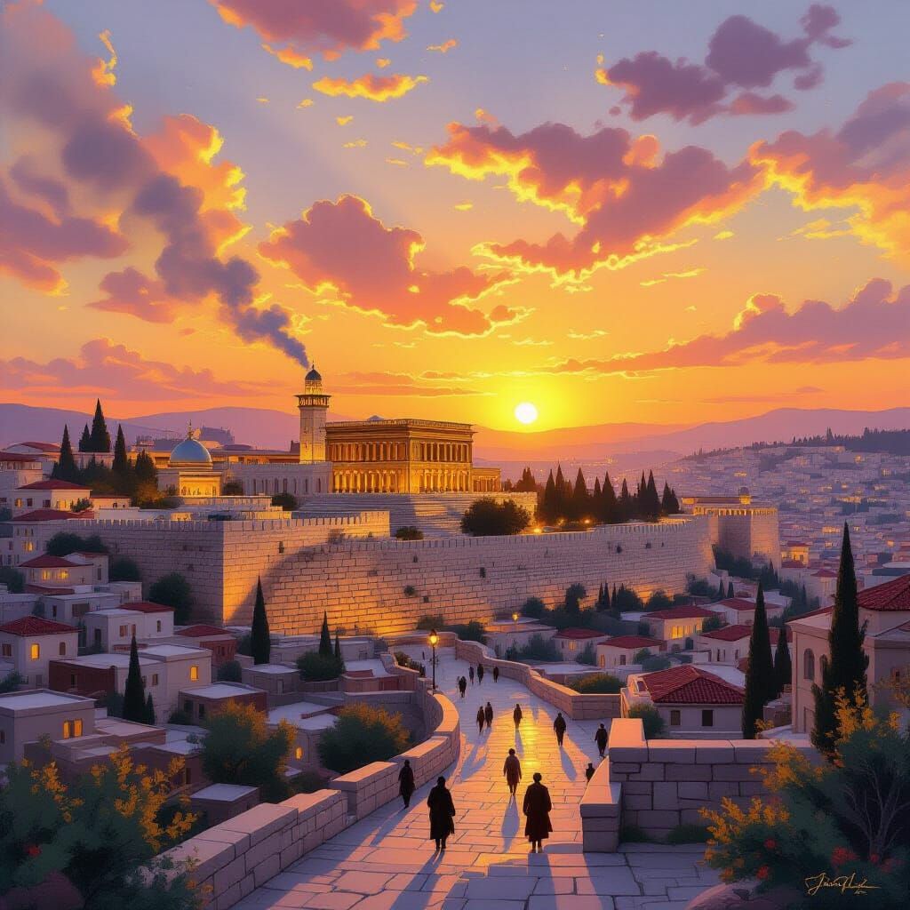 Ancient Jerusalem Sunset Digital Painting