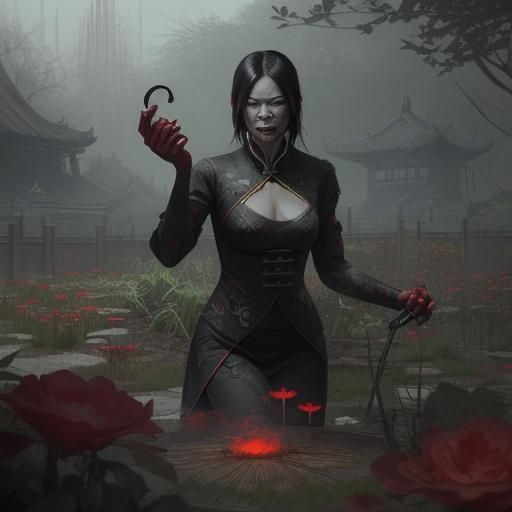 Sinister Revenge Scene in a Garden