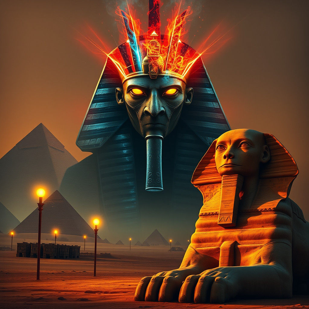 Amon Ra's Cyberpunk Gaze over Ancient Egypt