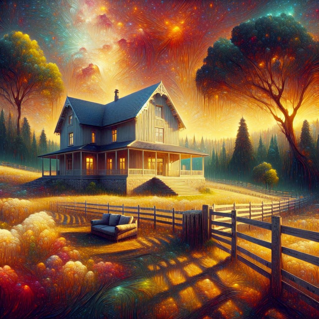 Hyperrealistic Country House on Farmland