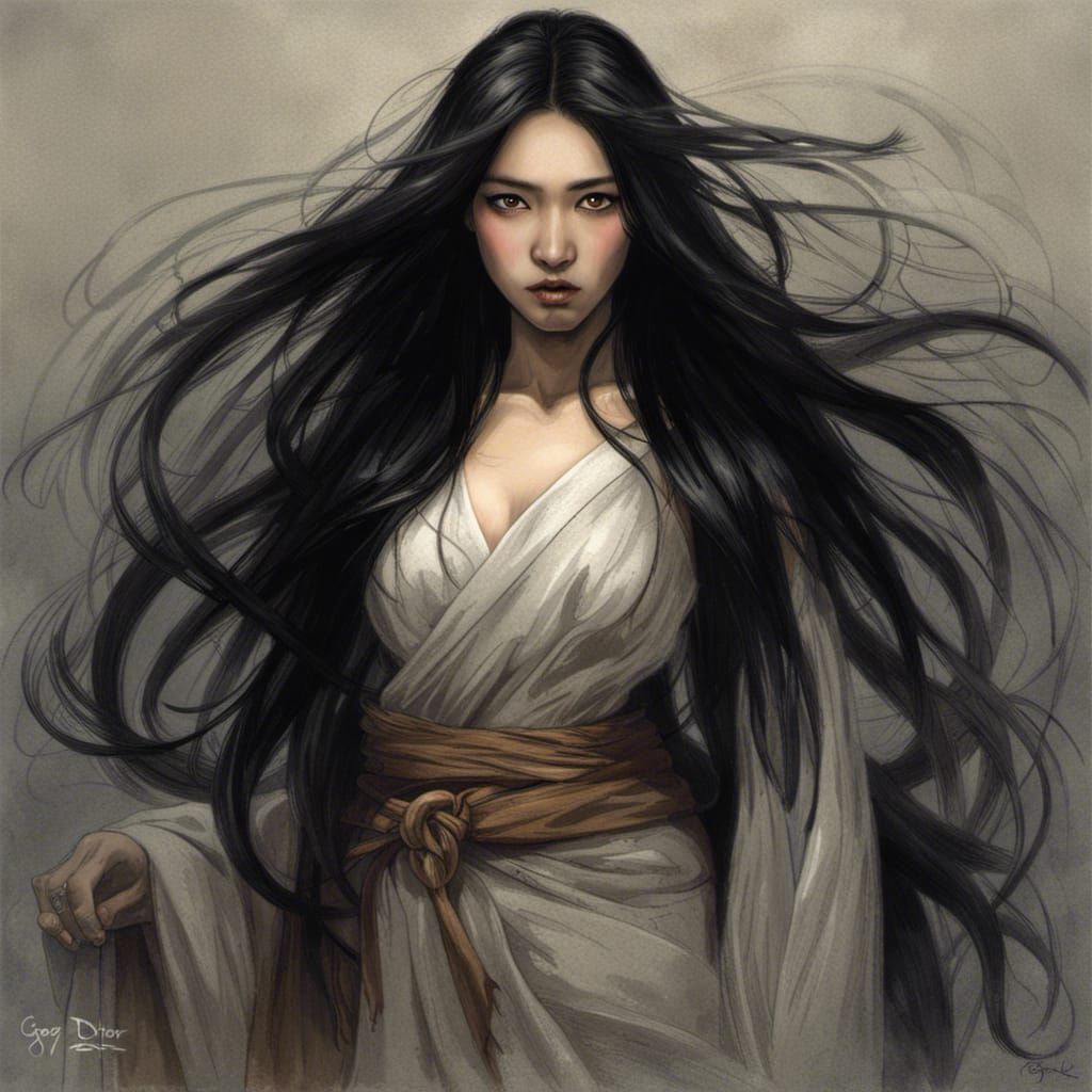 Portrait of Asian Woman in Horror Style