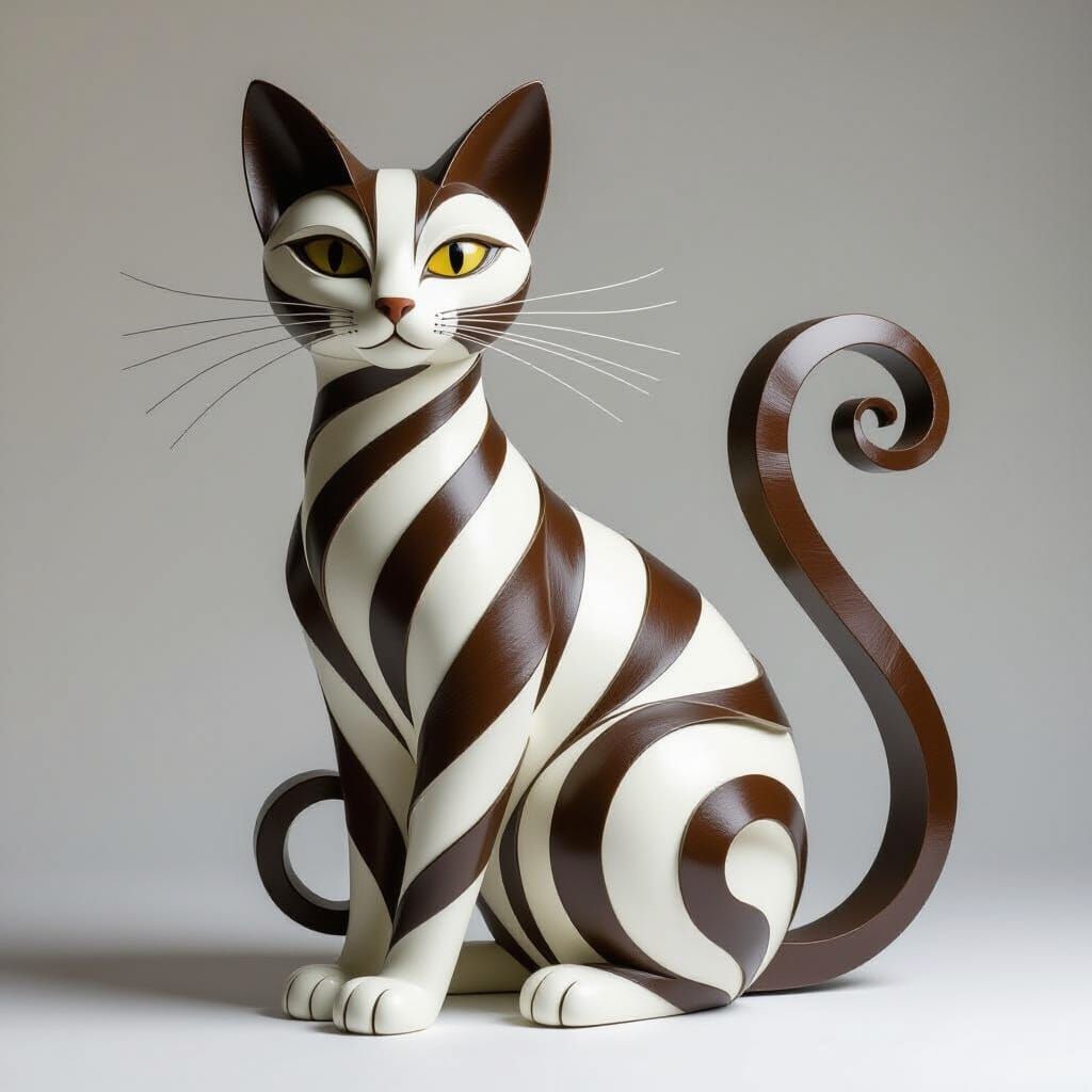 Abstract Cat Sculpture of Twisted Ribbons in Modern Style