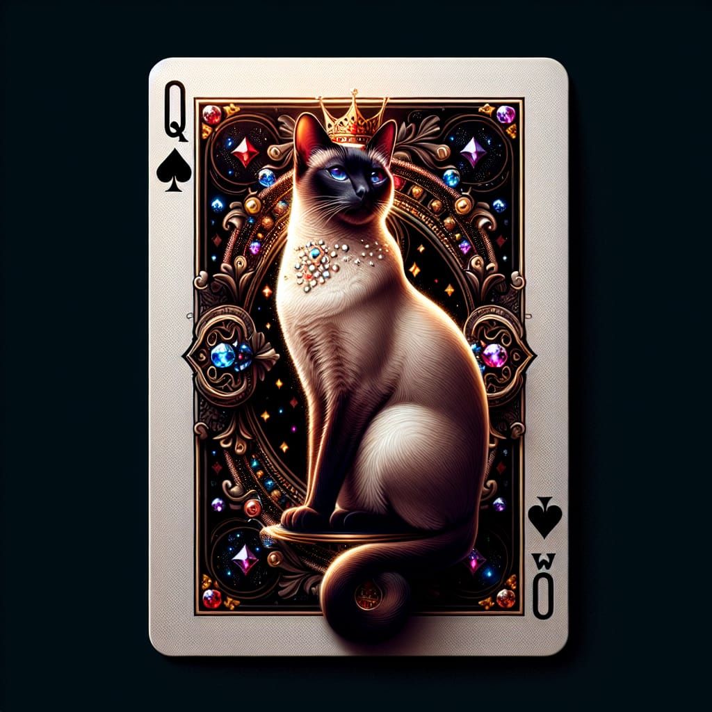 Elegant Siamese Cat Queen of Spades in Digital Art