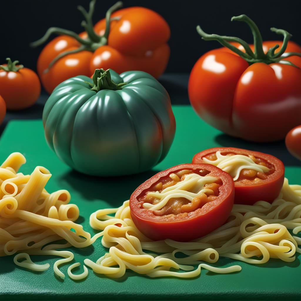 Spooky Tomato Pasta Still Life in Splash Art Style