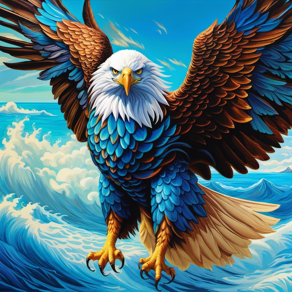 Baroque Eagle Soaring Over Azure Sea