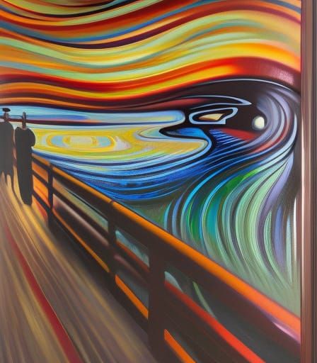 Anguished Figure in Stained Glass Style