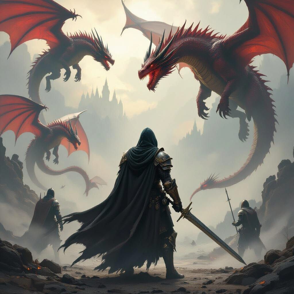 Knight vs Dragons Epic Fantasy Battle Scene
