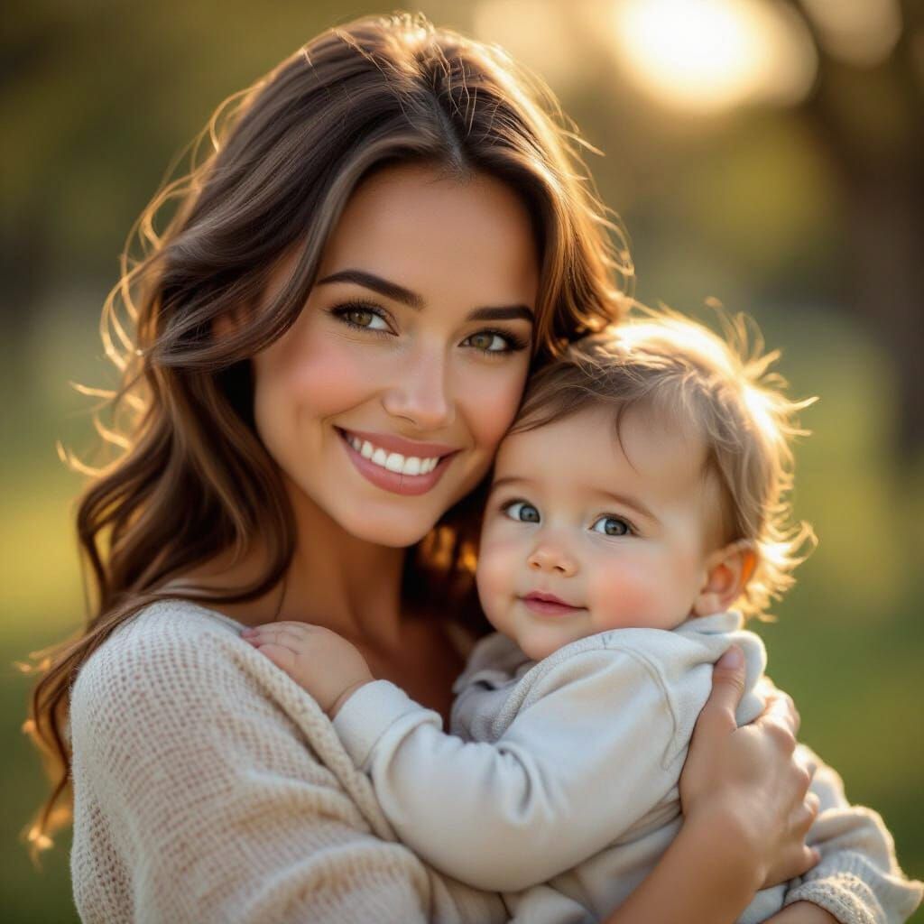 Radiant Mother and Baby in Golden Hour Light