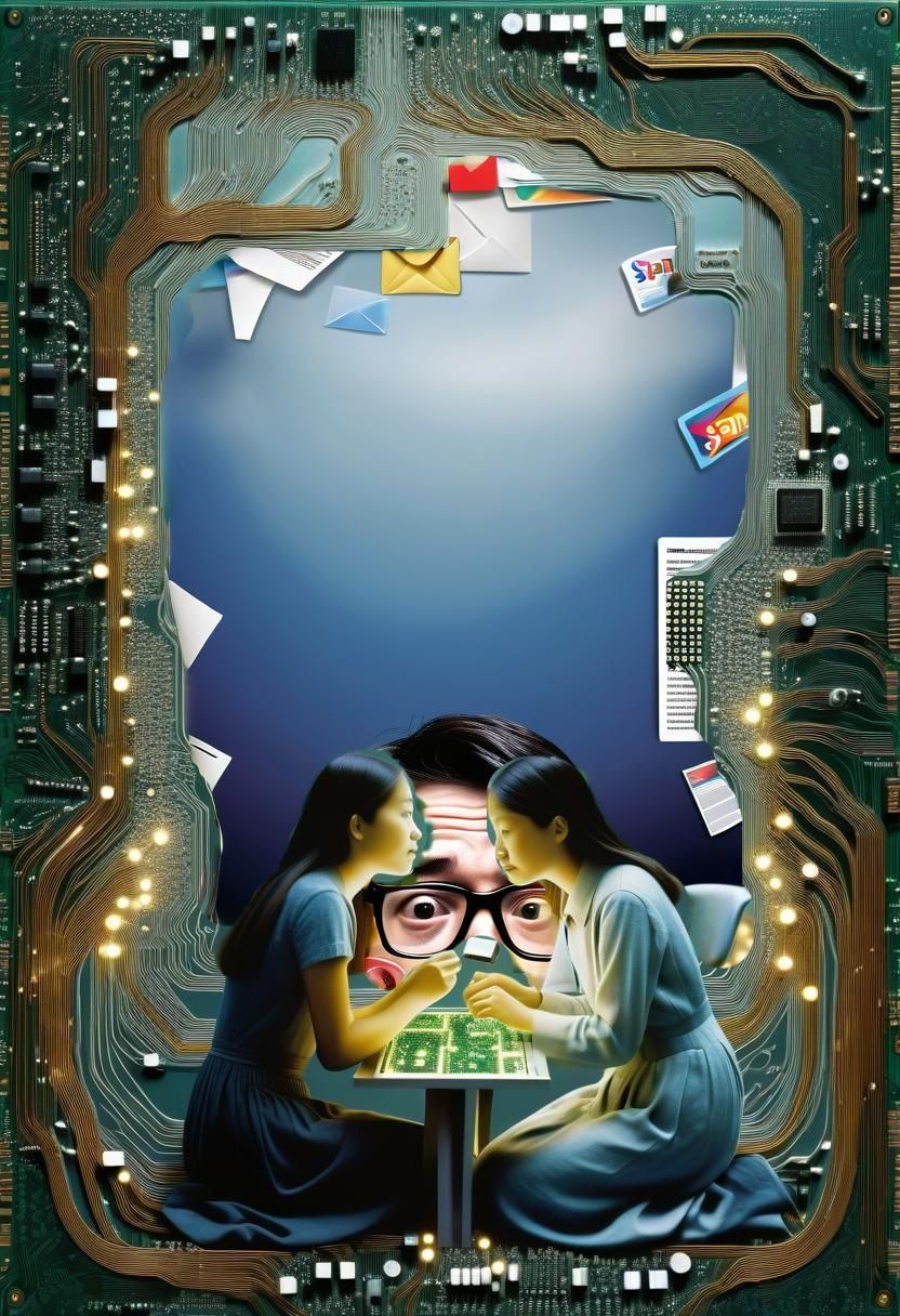 Circuit Board Art: Sisters Whispering on Data Stream