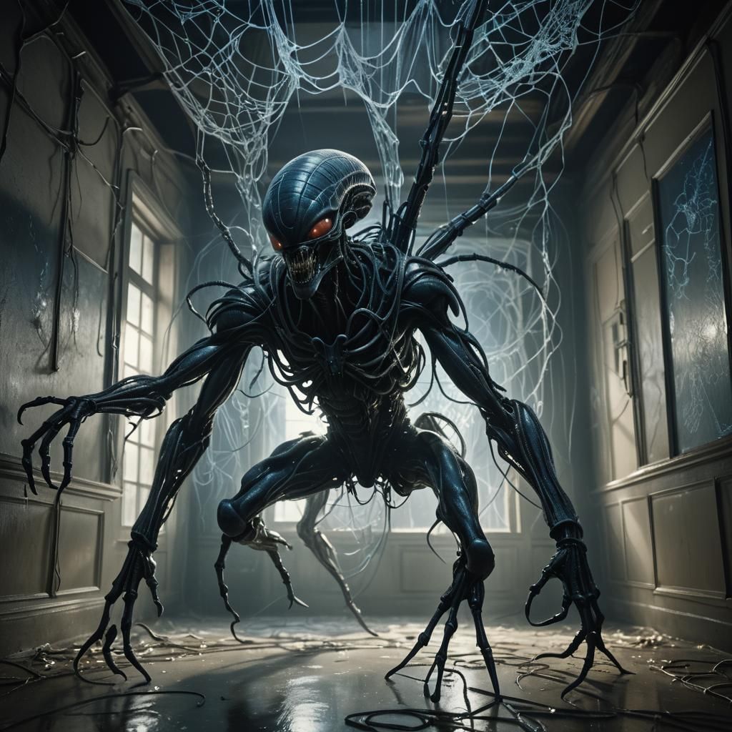 Ethereal Xenomorph Born from Twisted Webs